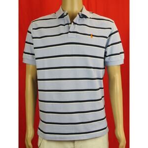 NWT RALPH LAUREN NAVY BLUE STRIPE LOGO POLO SHORT SLEEVE BUTTONS SHIRT M